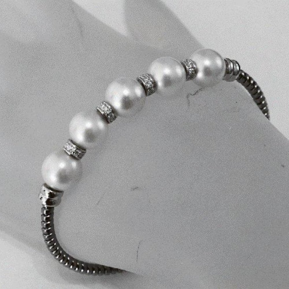 Culture Pearl Bangle 18k W/g Gold Overlay 925